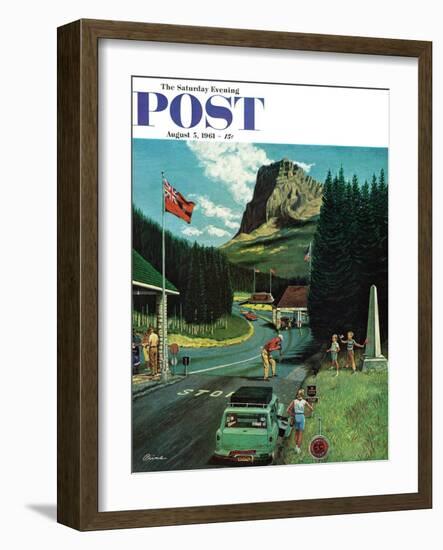 "U.S./Canadian Border at Waterton-Glacier," Saturday Evening Post Cover, August 5, 1961-Ben Kimberly Prins-Framed Giclee Print