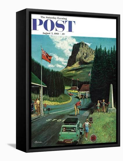 "U.S./Canadian Border at Waterton-Glacier," Saturday Evening Post Cover, August 5, 1961-Ben Kimberly Prins-Framed Stretched Canvas