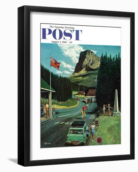 "U.S./Canadian Border at Waterton-Glacier," Saturday Evening Post Cover, August 5, 1961-Ben Kimberly Prins-Framed Premium Giclee Print