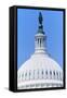 "U.S. Capitol Dome and ""Statue of Freedom"" with Indian Headdress overlooks Washington D.C."-null-Framed Stretched Canvas