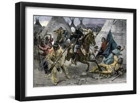 U.S. Cavalry Attacking a Sioux Indian Village, c.1800-null-Framed Giclee Print