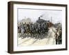 U.S. Cavalry Escorting a Meat Train from the Chicago Stockyards during the Pullman Strike, c.1894-null-Framed Giclee Print
