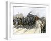 U.S. Cavalry Escorting a Meat Train from the Chicago Stockyards during the Pullman Strike, c.1894-null-Framed Giclee Print