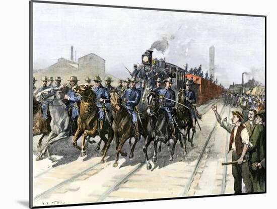 U.S. Cavalry Escorting a Meat Train from the Chicago Stockyards during the Pullman Strike, c.1894-null-Mounted Giclee Print