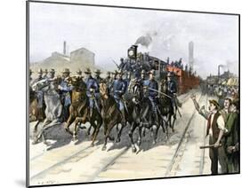 U.S. Cavalry Escorting a Meat Train from the Chicago Stockyards during the Pullman Strike, c.1894-null-Mounted Giclee Print