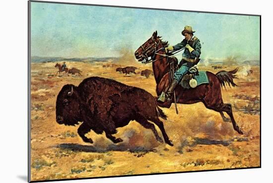 U.S. Cavalry Hunting Buffalo-Charles Shreyvogel-Mounted Art Print