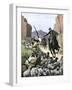 U.S. Cavalry Soldier Shooting Apache Sheep-Herders in a Canyon-null-Framed Giclee Print