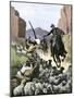 U.S. Cavalry Soldier Shooting Apache Sheep-Herders in a Canyon-null-Mounted Giclee Print