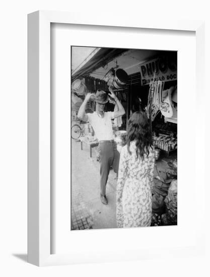 U.S Cpl. James C. Farley of Yankee Papa 13 Trying on Bush Hats, Danang, Vietnam 1965-Larry Burrows-Framed Photographic Print