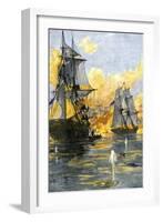 U.S. Fleet of Oliver H. Perry during His Naval Victory over the British on Lake Erie in 1813-null-Framed Giclee Print