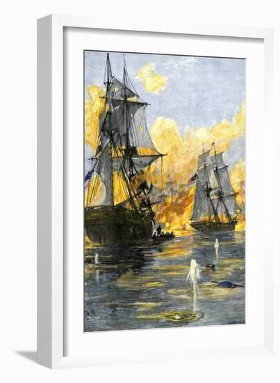 U.S. Fleet of Oliver H. Perry during His Naval Victory over the British on Lake Erie in 1813-null-Framed Giclee Print