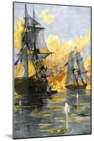 U.S. Fleet of Oliver H. Perry during His Naval Victory over the British on Lake Erie in 1813-null-Mounted Giclee Print