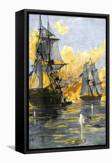 U.S. Fleet of Oliver H. Perry during His Naval Victory over the British on Lake Erie in 1813-null-Framed Stretched Canvas