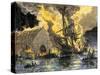 U.S. Frigate, Merrimac, on Fire during Confederate Burning of Gosport Navy Yard, Virginia, c.1862-null-Stretched Canvas