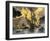 U.S. Frigate, Merrimac, on Fire during Confederate Burning of Gosport Navy Yard, Virginia, c.1862-null-Framed Giclee Print