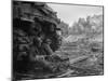 U.S. Infantrymen Sheltering Behind a M-4 Sherman Tank During Heavy German Shelling-null-Mounted Photo