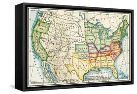 U.S. Map Showing Seceeding States by Date, American Civil War, c.1861-null-Framed Stretched Canvas