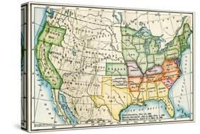 U.S. Map Showing Seceeding States by Date, American Civil War, c.1861-null-Stretched Canvas