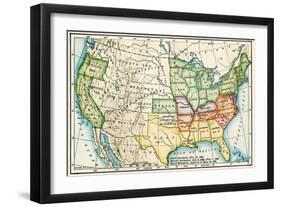 U.S. Map Showing Seceeding States by Date, American Civil War, c.1861-null-Framed Giclee Print