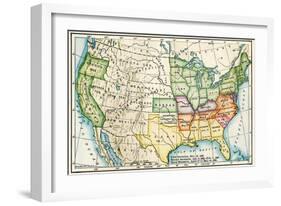 U.S. Map Showing Seceeding States by Date, American Civil War, c.1861-null-Framed Giclee Print