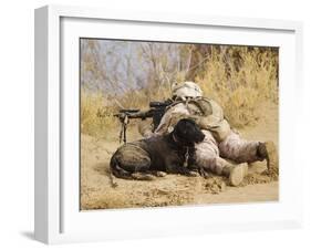 U.S. Marine And a Military Working Dog Provide Security in Afghanistan-Stocktrek Images-Framed Photographic Print