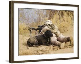 U.S. Marine And a Military Working Dog Provide Security in Afghanistan-Stocktrek Images-Framed Photographic Print