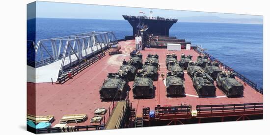 U.S. Marine Corps Aav7A1 Amphibious Assault Vehicles Aboard Usns Montford Point-null-Stretched Canvas