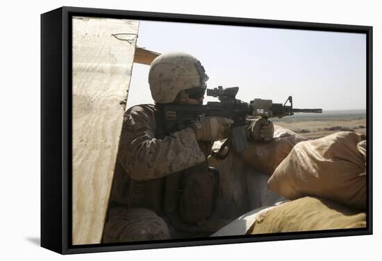 U.S. Marine Mans a Security Post During a Mission in Afghanistan-null-Framed Stretched Canvas