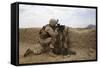 U.S. Marine Provides Security from Behind a Mud Wall-null-Framed Stretched Canvas
