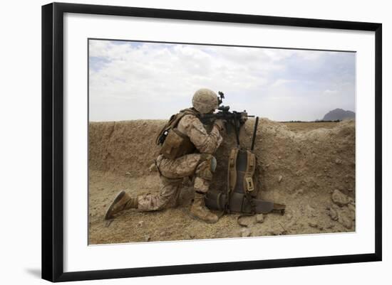 U.S. Marine Provides Security from Behind a Mud Wall-null-Framed Photographic Print