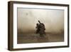 U.S. Marine Shields Himself from Dust Being Kicked Up from a Ch-53E Super Stallion-null-Framed Photographic Print