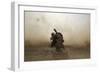 U.S. Marine Shields Himself from Dust Being Kicked Up from a Ch-53E Super Stallion-null-Framed Photographic Print