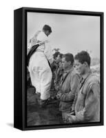 U.S. Marines and a Chaplain Celebrate Catholic Communion During the Battle of Iwo Jima-null-Framed Stretched Canvas