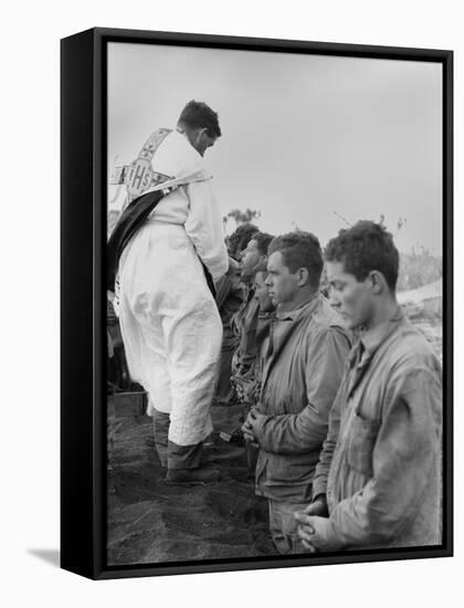 U.S. Marines and a Chaplain Celebrate Catholic Communion During the Battle of Iwo Jima-null-Framed Stretched Canvas