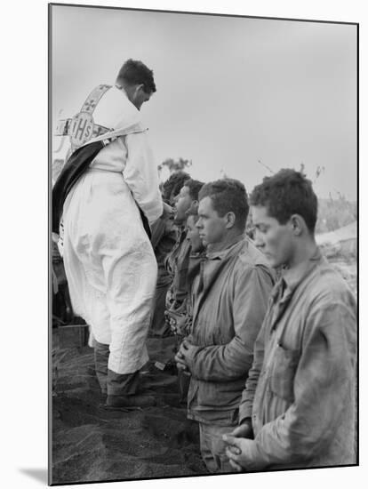 U.S. Marines and a Chaplain Celebrate Catholic Communion During the Battle of Iwo Jima-null-Mounted Photo