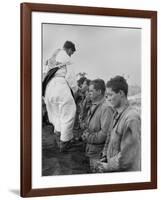 U.S. Marines and a Chaplain Celebrate Catholic Communion During the Battle of Iwo Jima-null-Framed Photo