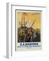 U.S. Marines - First to Fight for Democracy Recruiting Poster-L.a. Shafer-Framed Giclee Print