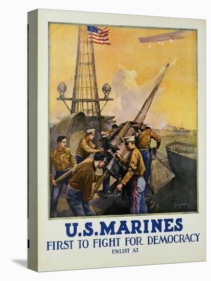 U.S. Marines - First to Fight for Democracy Recruiting Poster-L.a. Shafer-Stretched Canvas