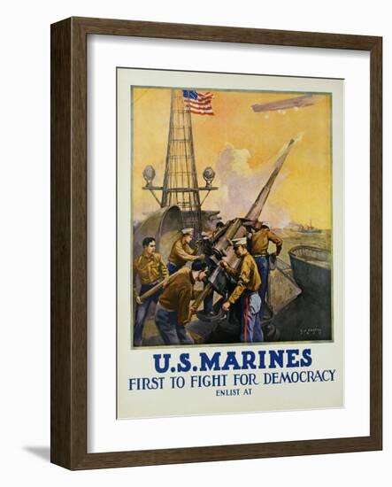 U.S. Marines - First to Fight for Democracy Recruiting Poster-L.a. Shafer-Framed Giclee Print