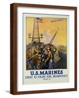 U.S. Marines - First to Fight for Democracy Recruiting Poster-L.a. Shafer-Framed Giclee Print