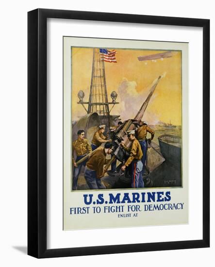 U.S. Marines - First to Fight for Democracy Recruiting Poster-L.a. Shafer-Framed Giclee Print