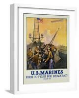 U.S. Marines - First to Fight for Democracy Recruiting Poster-L.a. Shafer-Framed Giclee Print