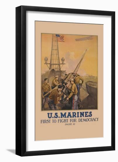 U.S. Marines, First to Fight for Democracy-L.a. Shafer-Framed Art Print