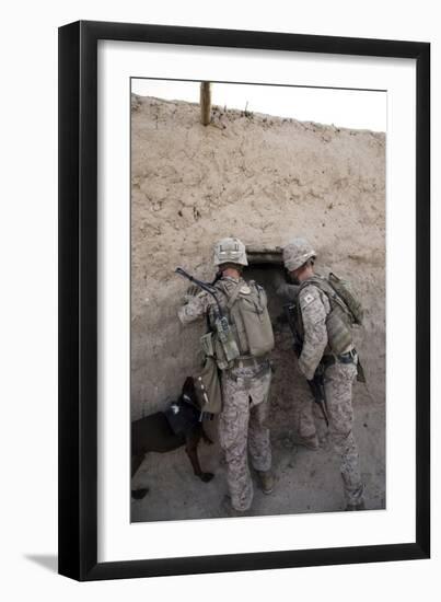 U.S. Marines Push Down a Wall in an Empty Compound-null-Framed Photographic Print