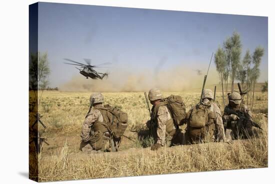 U.S. Marines Watch as Ch-53E Super Stallion Helicopters Land in a Field-null-Stretched Canvas