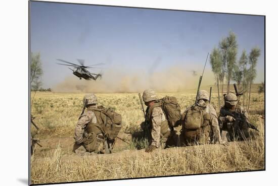 U.S. Marines Watch as Ch-53E Super Stallion Helicopters Land in a Field-null-Mounted Photographic Print