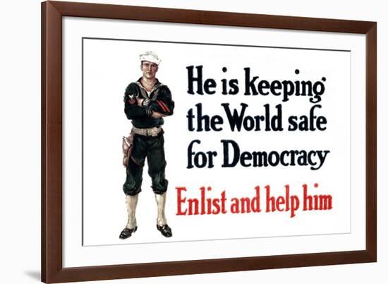 U.S. Navy, Enlist and Help Him , c.1916-Cliffton Carleton-Framed Premium Giclee Print