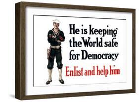 U.S. Navy, Enlist and Help Him , c.1916-Cliffton Carleton-Framed Art Print