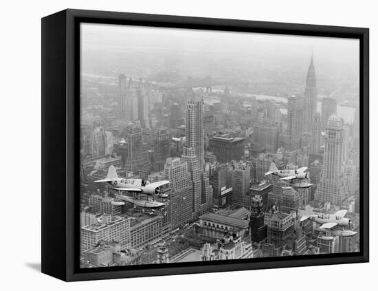 U.S. Navy Observation Planes Fly Over New York City-null-Framed Stretched Canvas