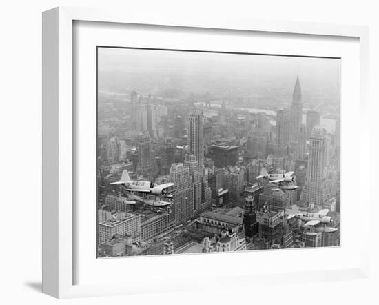 U.S. Navy Observation Planes Fly Over New York City-null-Framed Premium Photographic Print